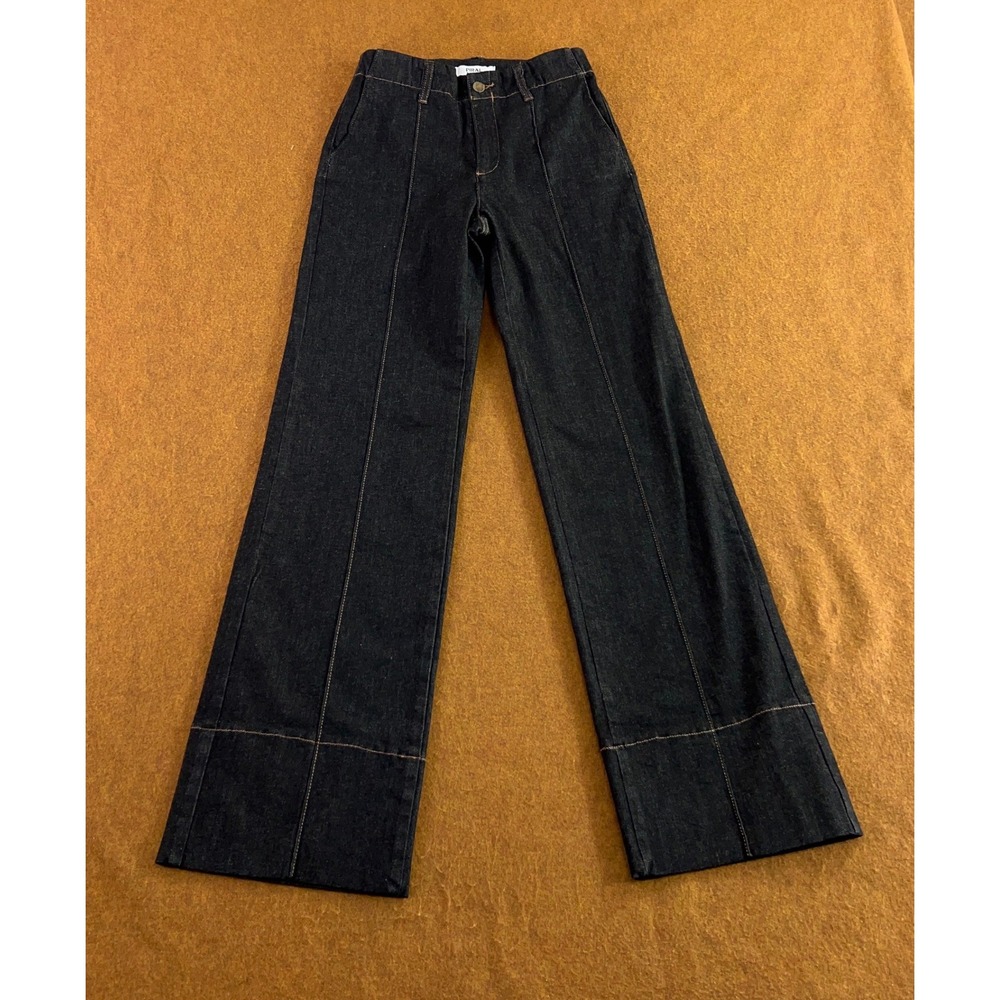 Piral Womens XS Dark Wash High Rise Seam Front Wide Leg Denim Jeans New
